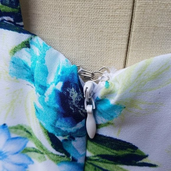 Blue Green Summer Floral Forever 21 LG Lined Dress - Picture 3 of 7